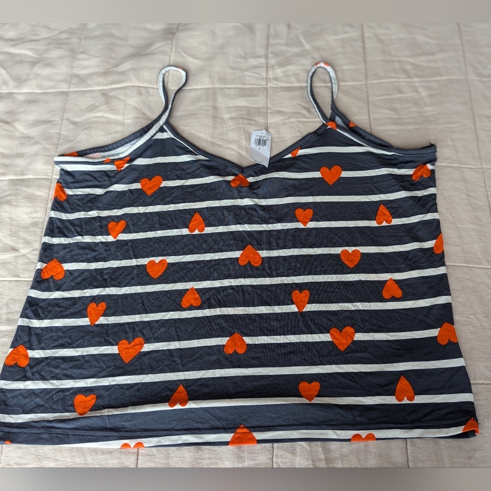 Striped Heart Print Women's V Camisole M